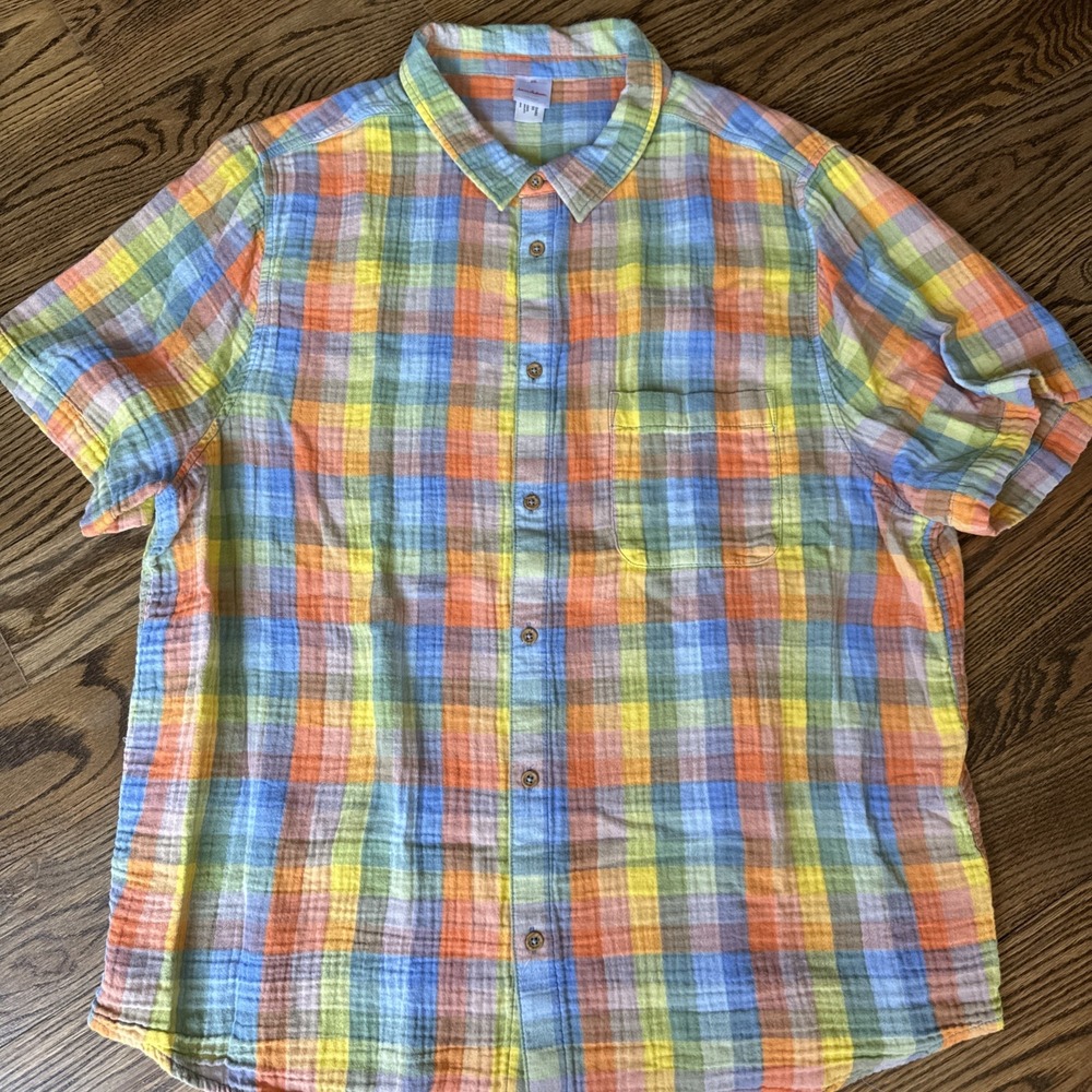 Hanna Andersson Men's Size XXL Plaid Gauze Button Front Shirt Multicolor Cotton